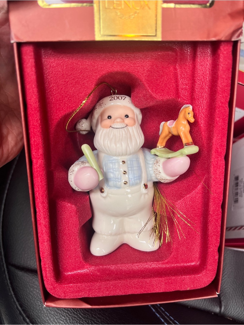 Lenox Santa Ornament in White with Pink & Blue Accents